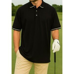 Cutter & Buck Sport Fit India LRG Men Golf Shirt Black Preppy Old Money Casual